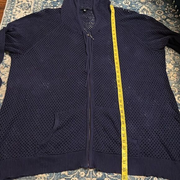 Torrid Blue Mesh Sheer Zipper Closure Hoodie Casual Contemporary Sweatshirt - Picture 6 of 11